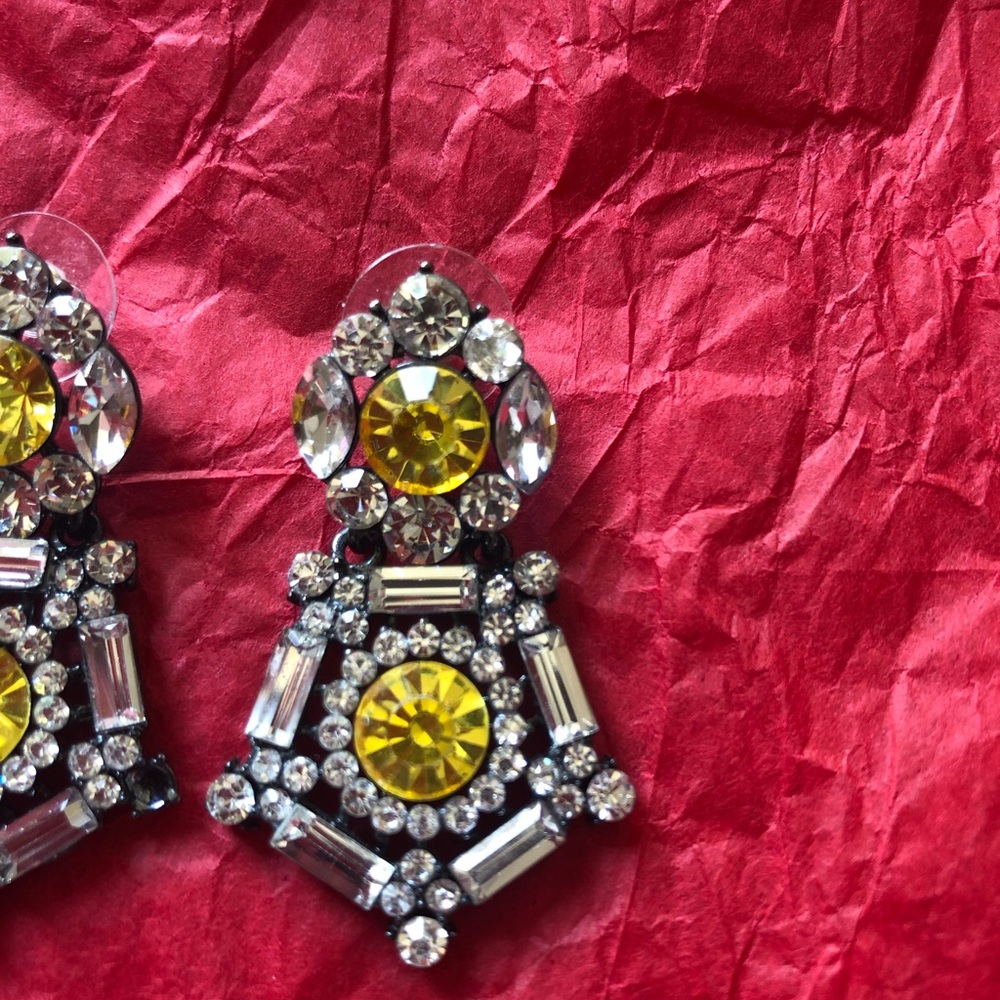 Natasha Yellow Rhinestone Dangle Statement Earrin… - image 4